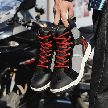 Мужские мотоциклетные ботинки, повседневная обувь, мотоциклетные ботинки для езды по пересеченной местности из кожи из ультратонкого волокна, Мотоциклетная обувь для верховой езды