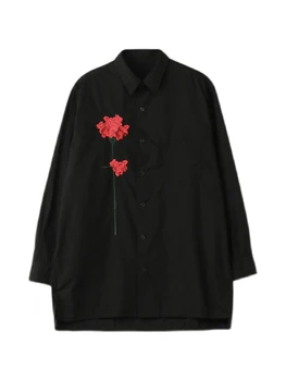 Черные рубашки с вышивкой в виде цветка гвоздики yohji yamamotos, мужские топы Унисекс, мужские белые рубашки для женской одежды