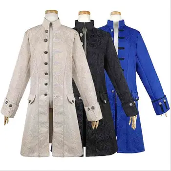 Мужская куртка в стиле Готический стимпанк 17-18 века, Средневековая Зимне-осенняя куртка, пальто, Костюм для мужчин, Большие размеры, Синий, черный, белый, 2XL