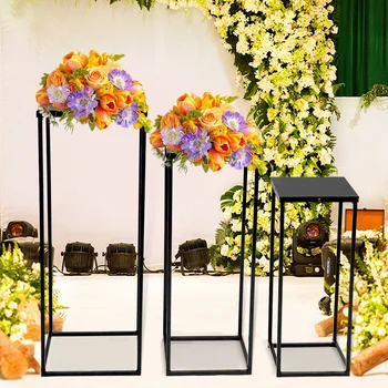Черный набор из 3 металлических подставок для растений, Подставка для цветов, Высокая Квадратная Стойка, Держатель для цветов, Декор для свадебной гостиной и патио