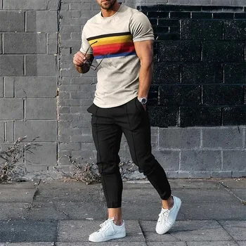 Летняя мужская новая очень большая футболка с 3D улыбающимся лицом 2023 + брюки из двух предметов, модная повседневная уличная спортивная одежда Europe s-4XL