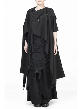 Комплект Унисекс в темном стиле, футболка и жилет, асимметричный, несколько способов ношения, нерегулярный, йоджи ямамотос