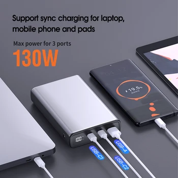 Быстрое зарядное устройство PD 130W Power Bank для ноутбука высокой мощности, портативное быстрое зарядное устройство для Iphone Xiaomi Samsung, резервная батарея для быстрой зарядки