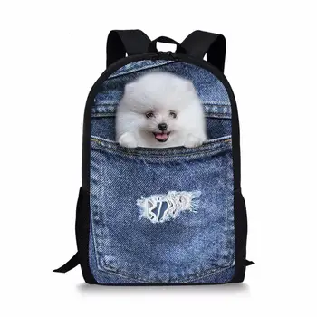 Милый 3D рюкзак с животными и кошками для детей начальной школы, Синие джинсы, школьная сумка с собакой, милые детские сумки для девочек, сумки для книг
