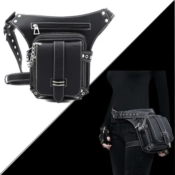 Поясная сумка в стиле стимпанк, ретро, Искусственная байкерская сумка на плечо, Готическая сумка-мессенджер, Мотоциклетная сумка для ног, Женская сумка для телефона, Черный Унисекс