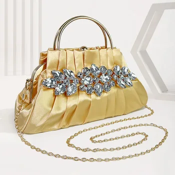 Женская винтажная сумочка из искусственного шелка с бриллиантами, вечерняя плиссированная сумочка