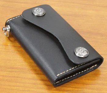 Винтажный женский и мужской кошелек из натуральной кожи с полной зернистостью, брелок для ключей, сумка-брелок, кожаный кошелек, черный MC803, бесплатная доставка