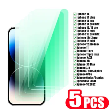 5шт Закаленное стекло Для iphone 14 pro max 13 mini 12 11 SE X XR XS Max 7 8 6 6s plus протектор экрана Защита глаз зеленая пленка
