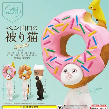 Японская Натуральная масштабная модель Gacha, Кот в капюшоне-пончике, Милая игрушка с орнаментом в виде животного, фигурка-игрушка
