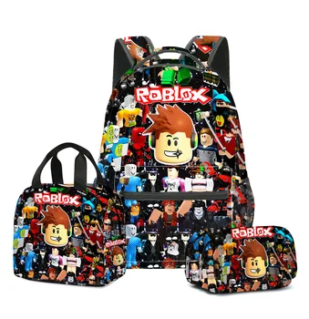 Виртуальный мир ROBLOX, школьная сумка для девочек начальной и средней школы, рюкзак, сумка для ланча, двухслойный пенал, комплект из трех предметов