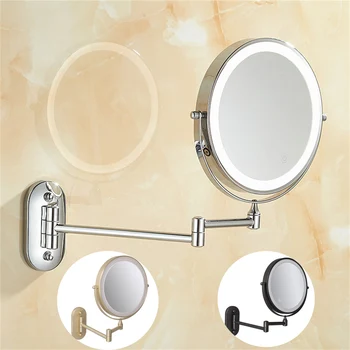Светодиодное 8-дюймовое настенное зеркало для макияжа в спальне или ванной, двойное зеркало с увеличительным стеклом 1X и 10X, регулируемая подсветка сенсорной кнопкой