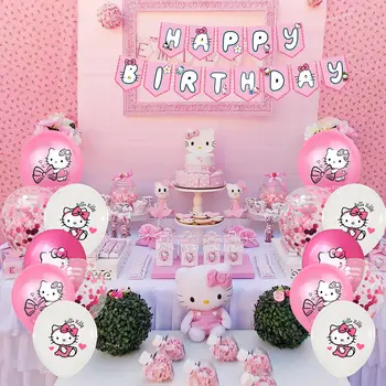Тематический набор для украшения воздушными шарами вечеринки в честь дня рождения Hello Kitty для детей, оформление комнаты воздушными шарами для вечеринки в честь дня рождения девочки
