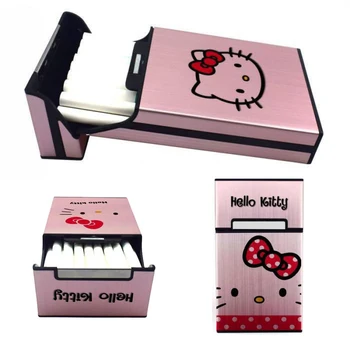 Sanrio Kawaii Hello Kitty Металлический Портсигар с Автоматическим Откидыванием из мультяшного алюминиевого сплава, Портативная сумка для тонких сигарет 20Crude