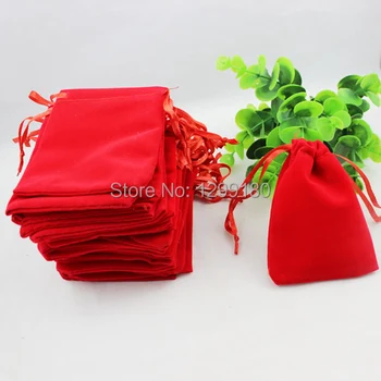 10x12 см 50 шт./лот, красный Бархатный Мешочек на шнурке, Сумка для ювелирных изделий,Рождественский/Свадебный Подарочный пакет (K00197)