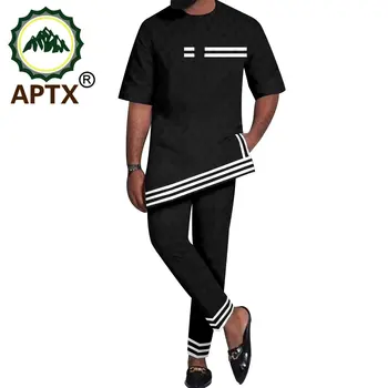 APTX Летний мужской костюм в африканском стиле, спортивная одежда, рубашка с коротким рукавом + брюки полной длины, повседневный комплект Дашики из 2 предметов TA2216142