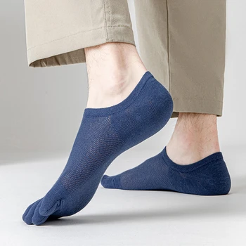 Мужские модные носки на пять пальцев для мужчин, чесаный хлопок, дышащий дезодорант, антибактериальные модные короткие носки с носками