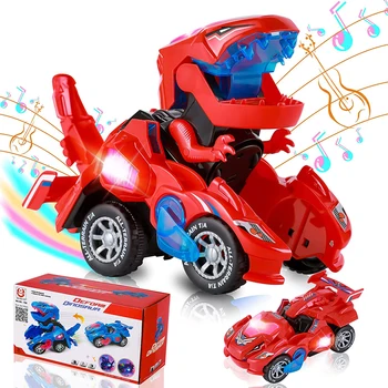 Игрушечный автомобиль-динозавр-трансформер, светодиодный автомобиль-динозавр со светом и музыкой, 2 в 1, автоматический игрушечный автомобиль-динозавр-трансформер