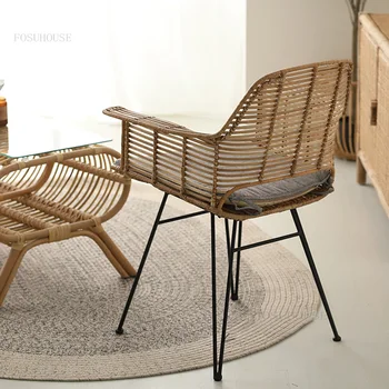 Скандинавские креативные пляжные стулья, Современное домашнее плетеное из ротанга Кресло со спинкой, Простое кресло для отдыха на балконе, уличная мебель