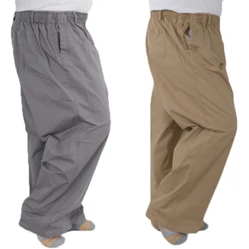 Весенне-летние Мужские брюки-карго, простые хлопковые брюки цвета хаки, стрейчевые свободные брюки 8XL 9XL 10XL 12XL 13XL, Большие Размеры, прямые брюки оверсайз