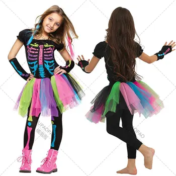 Костюм на Хэллоуин, костюм для Косплея Девочки-скелета, костюм для малышей, наряд для вечеринки в стиле панки, реквизит для выступлений на сцене