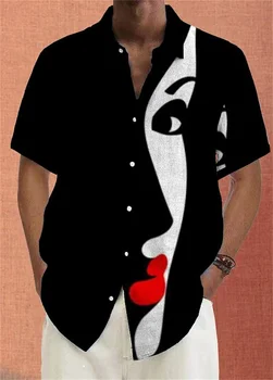 Модная мужская повседневная рубашка с лацканами и короткими рукавами, женская рубашка с принтом высокой четкости из мягких и полезных материалов, летняя новинка 2023